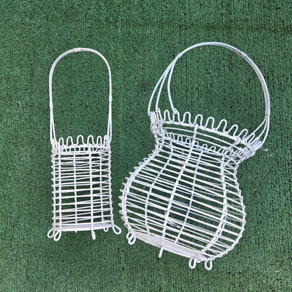 Farmhouse/Cottagecore/Rustic Iron Egg Collecting Baskets SET OF TWO - Picture 3 of 6
